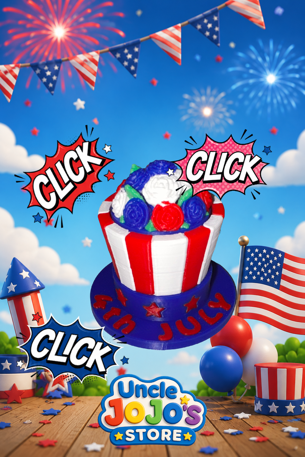 PATRIOTIC 4TH OF JULY FLOWER HAT FIDGET CLICKER