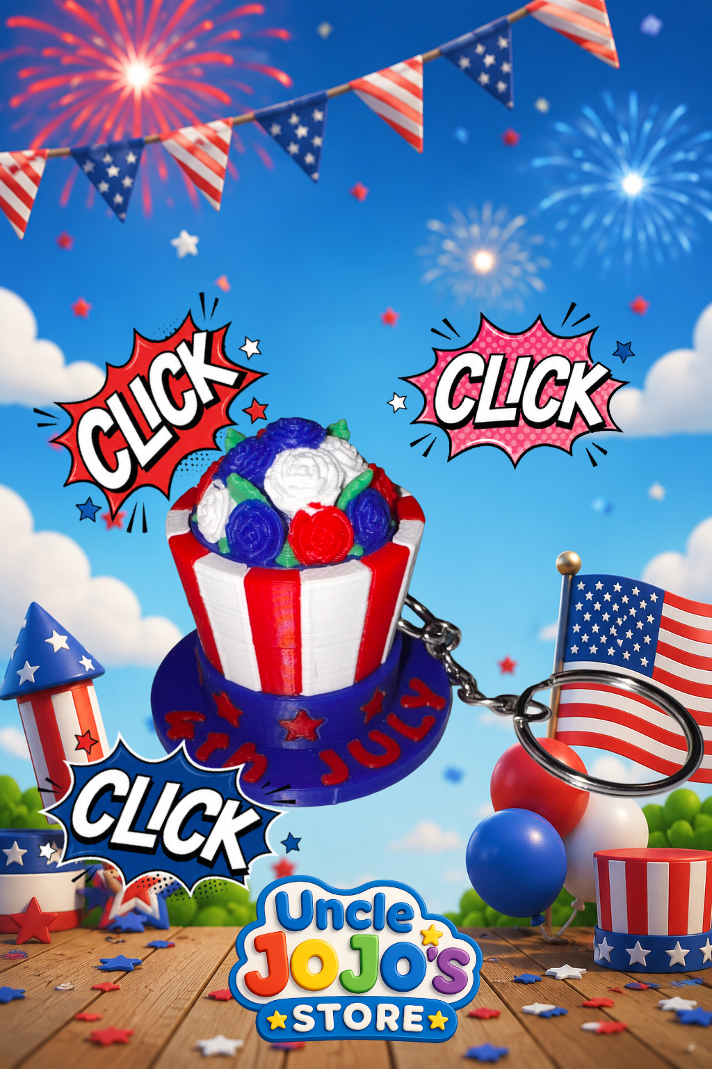 PATRIOTIC 4TH OF JULY FLOWER HAT FIDGET CLICKER