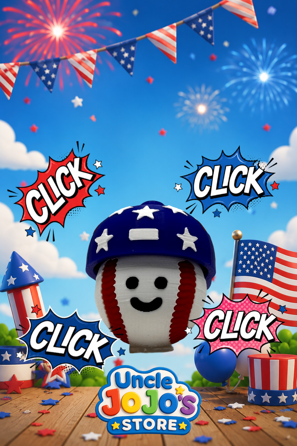 PATRIOTIC JULY 4TH BASEBALL FIDGET CLICKER