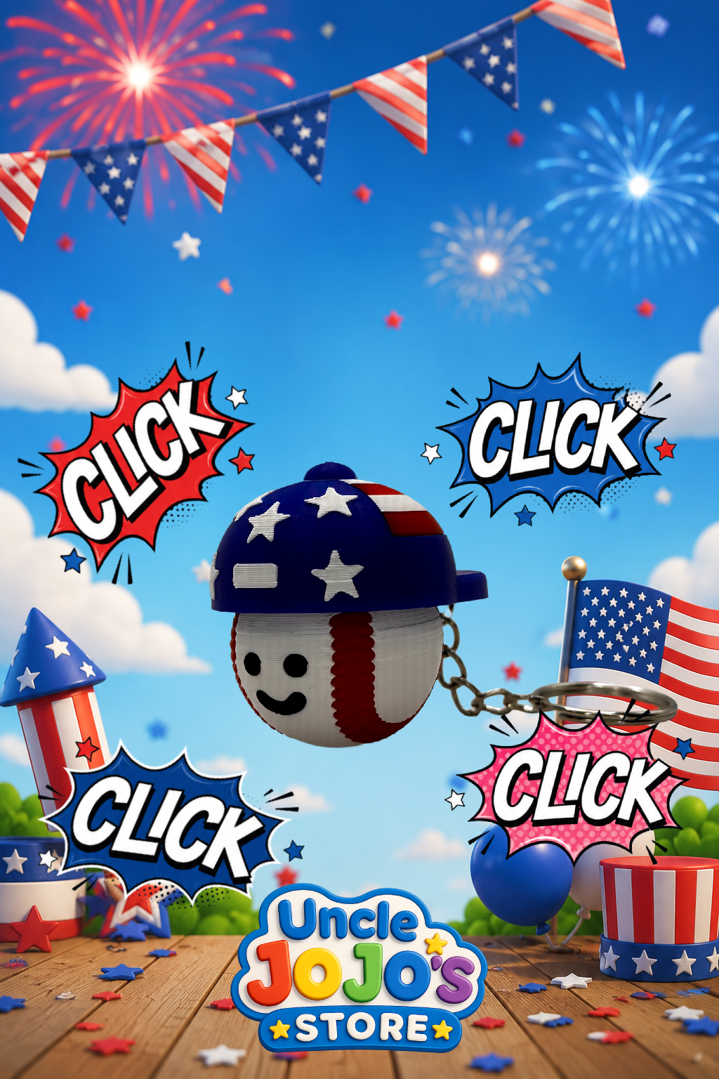 PATRIOTIC JULY 4TH BASEBALL FIDGET CLICKER