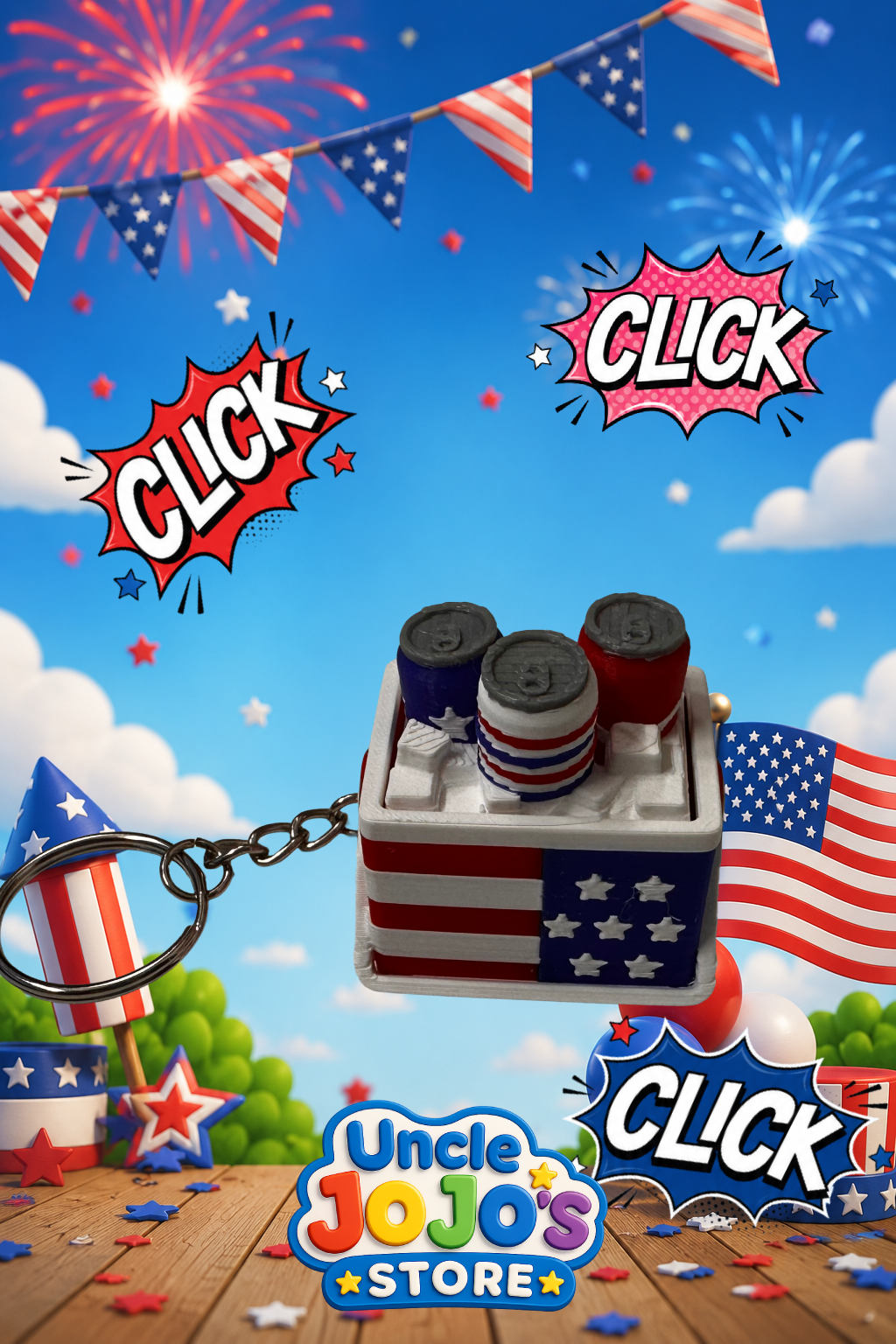 AMERICAN FLAG SODA COOLER FIDGET CLICKER