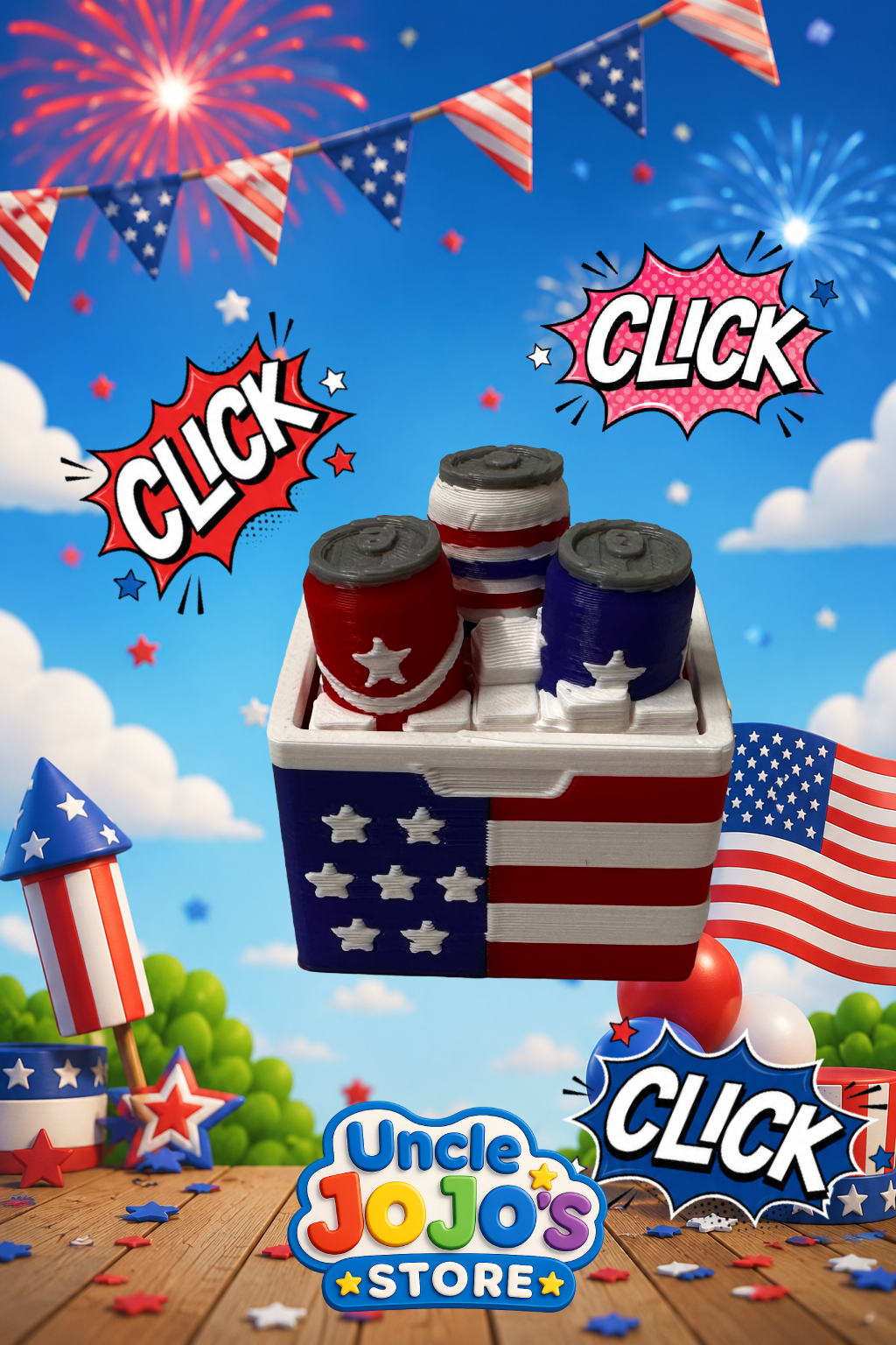 AMERICAN FLAG SODA COOLER FIDGET CLICKER
